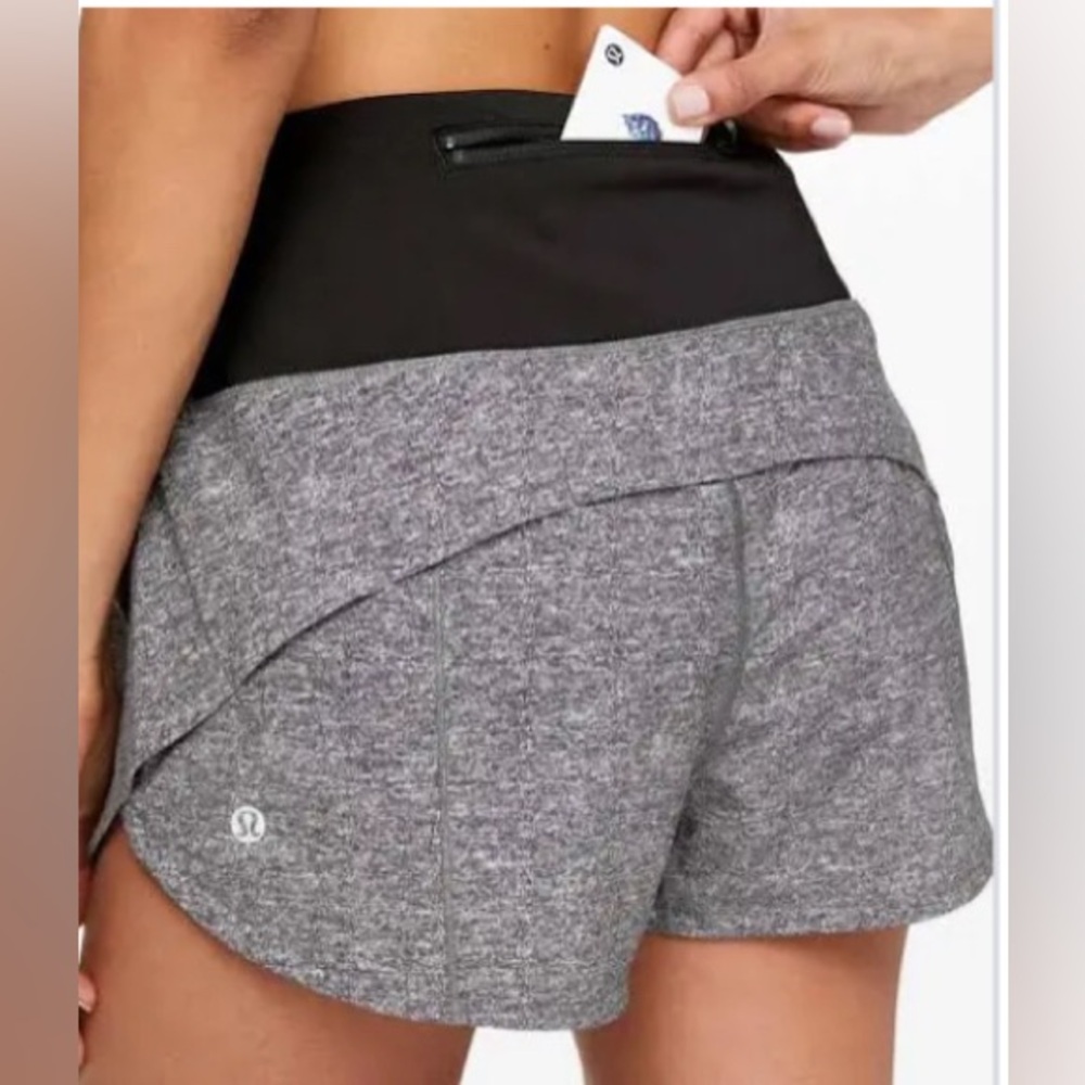 🍋 LULULEMON *liner removed* Run Times Shorts 4” Size 6 Heather Lux Multi Black
